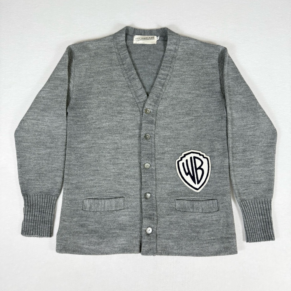 Vintage Warner Bros WB Logo Gray Cardigan Sweater 42 Starwears Size med/large
